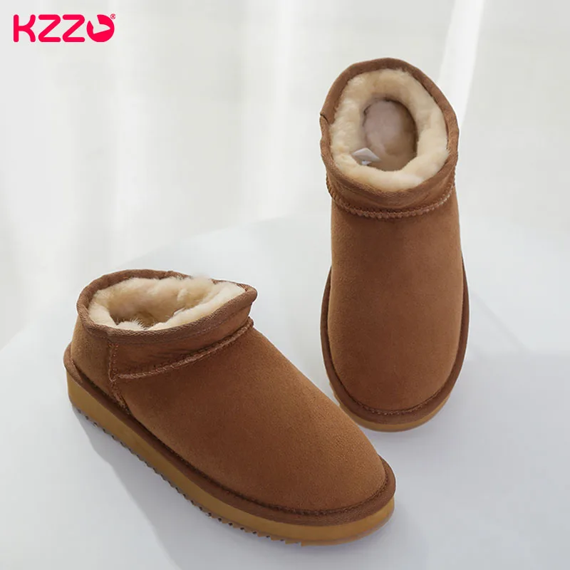 KZZO Fashion Winter Ankle Rubber Wool Boots For Women Australian Genuine Cowhide Leather Classic Snow Boots Solid Ladies' Shoes