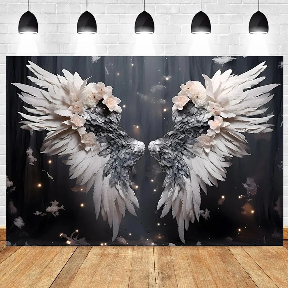 Glitter Silver Angel Wings Photography Background  Adult Birthday Wedding Maternity Portrait Custom Decor Backdrop Photo Studio