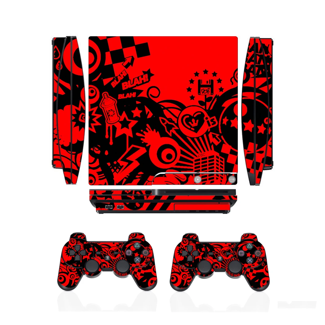 Rose Love Vinyl Skin Sticker Protector for Sony PS3 Slim PlayStation 3 Slim and 2 controller skins Stickers