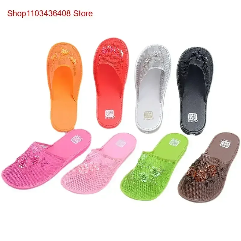 Womens Ladies Fashion Stylish  Mesh Floral Slippers Slides Slip On Flats Flip Flop Loafers Mules Fresh Breathable Home