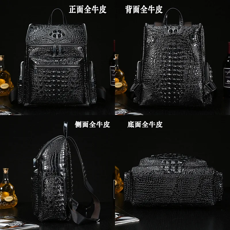 Real crocodile backpack men's suitcase bag fashion trend first layer cowhide schoolbag large capacity crocodile pattern luggage