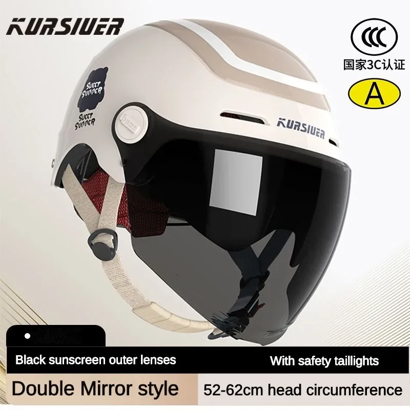 Double Lens Sun Protection Electric/motorcycle Helmet with Safety Warning Light Fashionable Simple Half Helmet