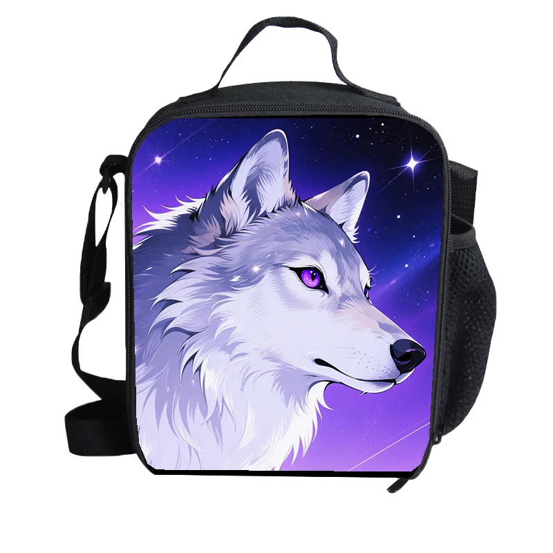 กระเป๋าใส่อาหารกลางวันลายหมาป่าสำหรับเด็ก  แบบเรียบง่าย พกพาสะดวก สะพายข้าง  กระเป๋าเบนโตะ  กระเป๋าปิกนิก  กระเป๋าถือ