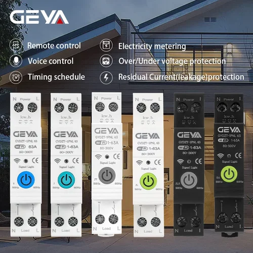 Imagen 2 del producto GEYA Tuya Disyuntor WiFi inteligente (220V 63A MCB): protección dual de voltaje y corriente, montaje en carril DIN, aplicación remota Ctrl
