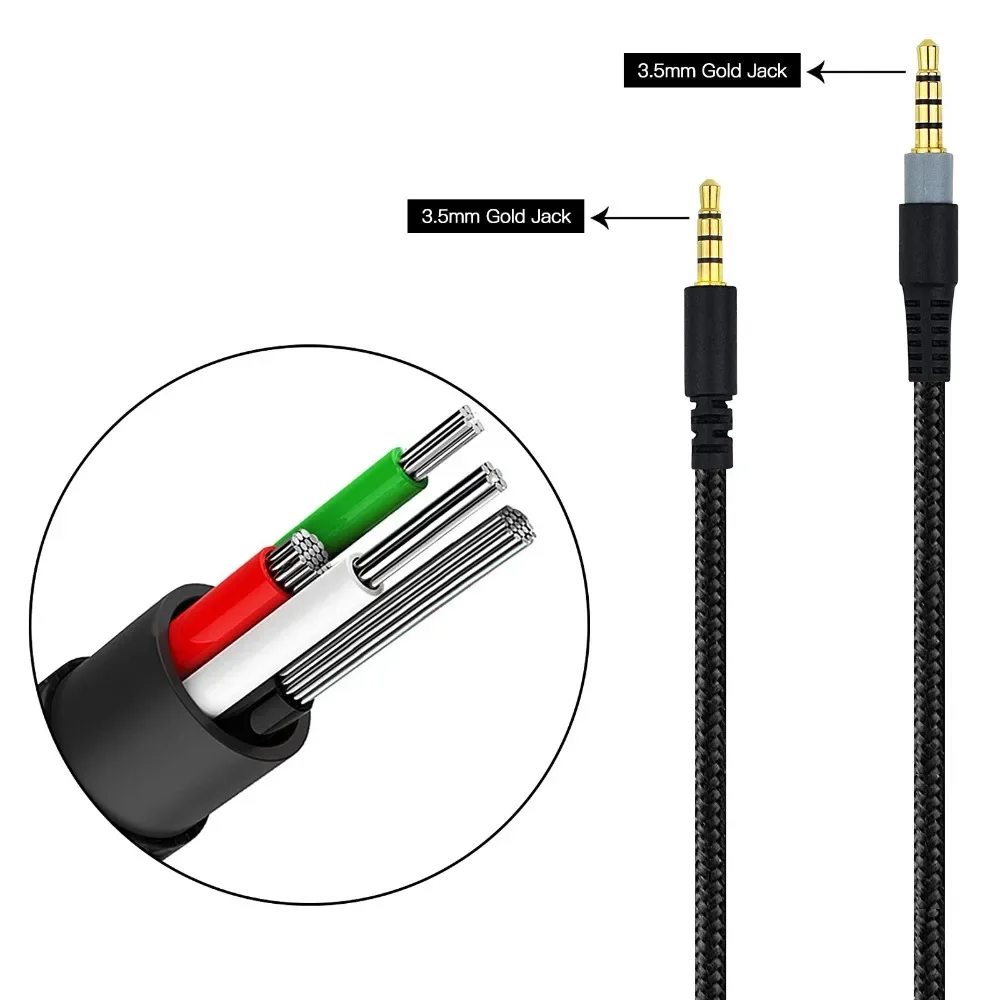 Cable de extensión auxiliar trenzado de nailon de repuesto de 3,5mm para auriculares de juego JVC GG-01 GG-01W