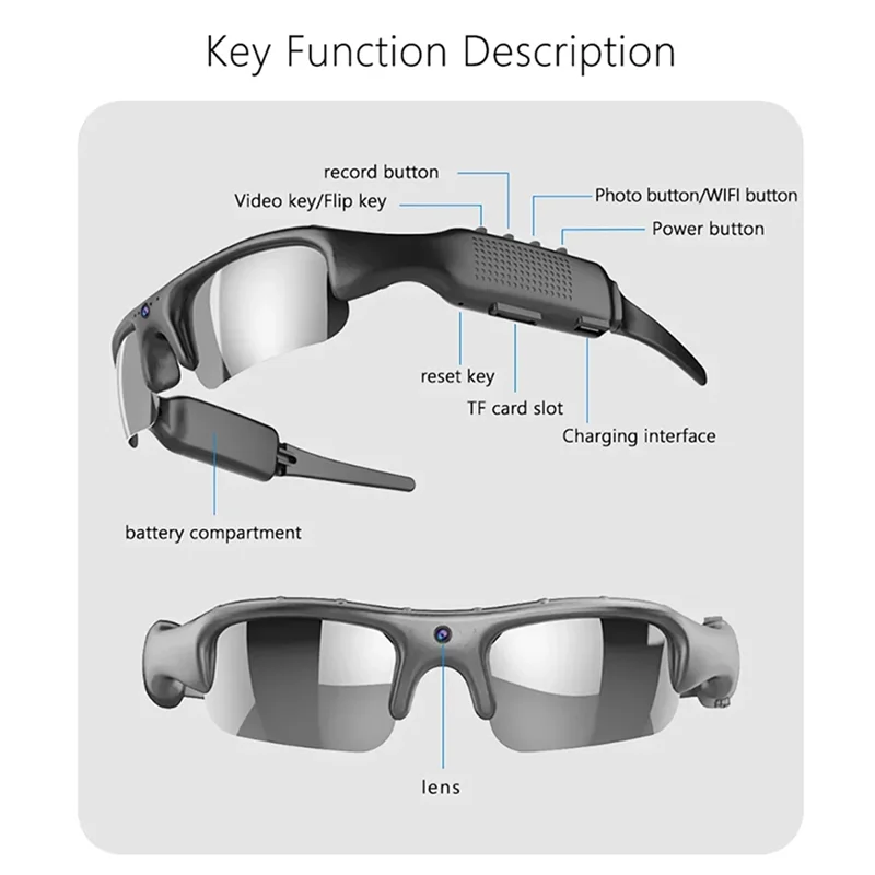 

AA60-Wifi Camera Sunglasses Smart Glasses Wide Angle 170° Camera For Cycling/Driving/Outdoor