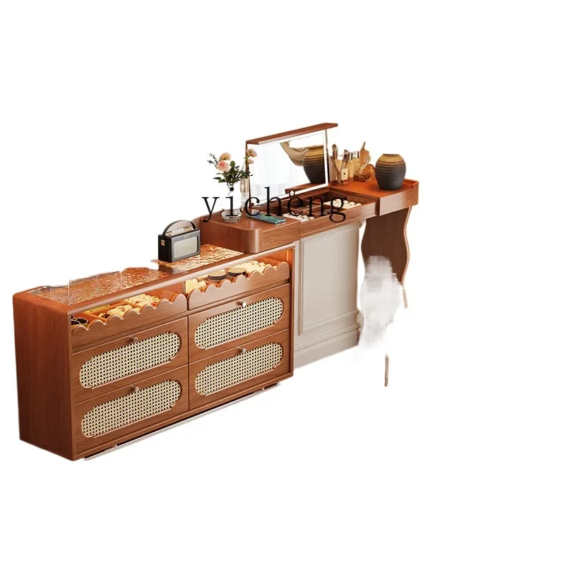 

TQH small apartment dresser chest cabinet integrated ultra-thin bedroom antique retractable storage flip cover makeup table