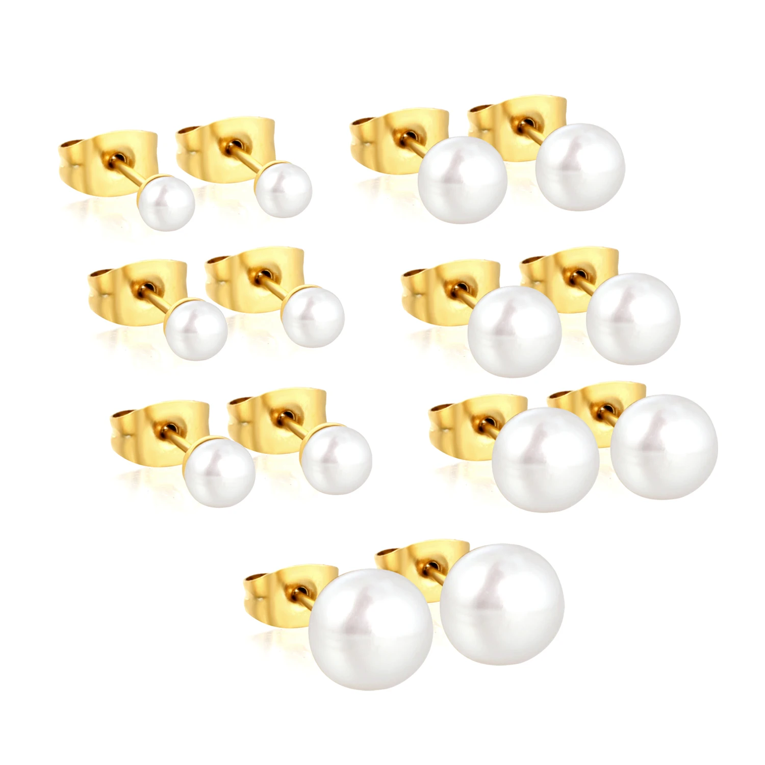 Elegant Woman Mother Natural Pearl Stud Earrings Titanium Steel Round White Pearl Piecing for Girls/Woman Teenager Birthday Gift