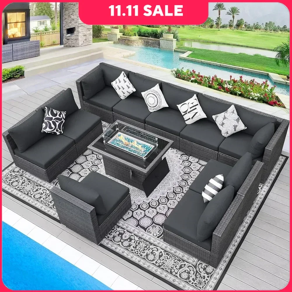 Wicker Patio Furniture Sectional Conversation Sofa Set with 43