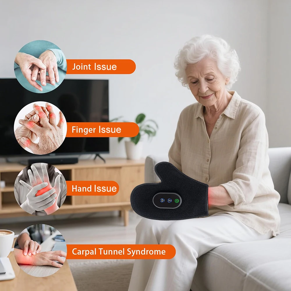 Portable Electric Hand Massager, Finger Wrist Palm Massage Machine Vibration Glove for Hand Muscle Relax Gift for Men Women Gift