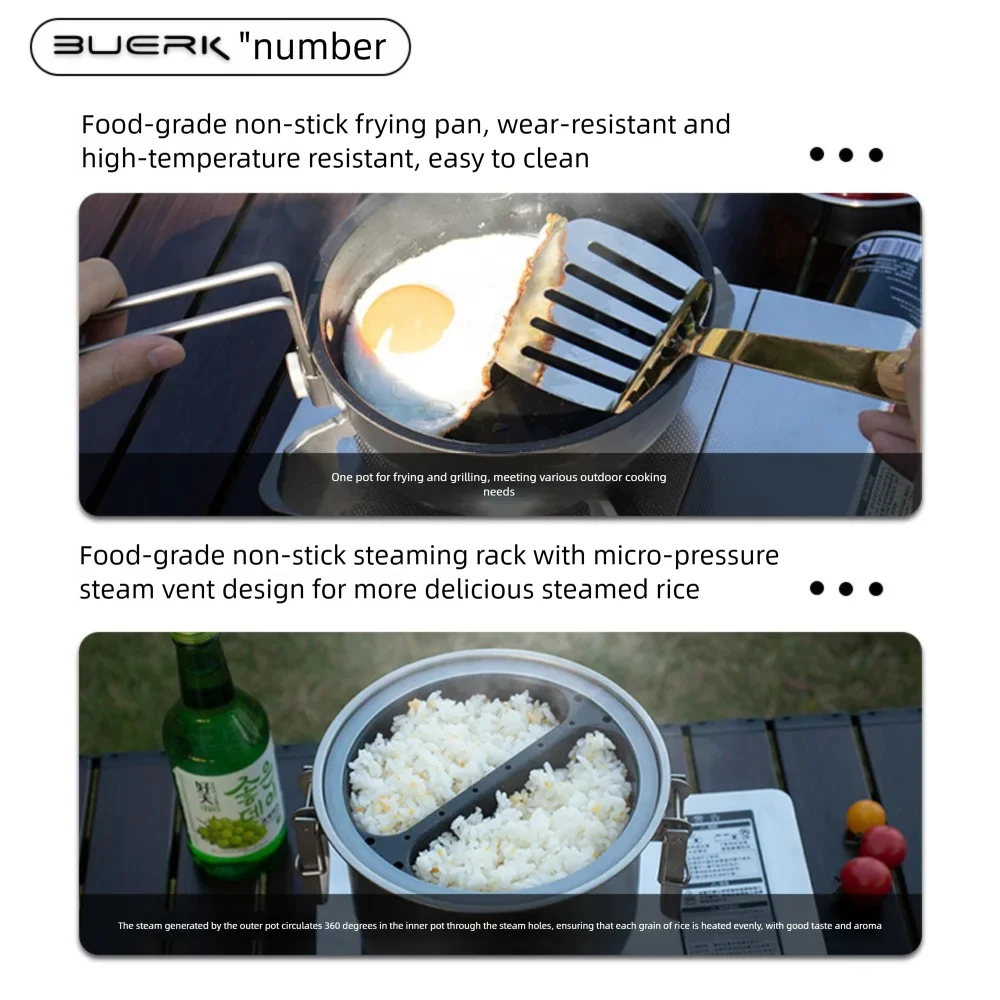 Outdoor Micro Pressure Cooker 304 Stainless Steel Titanium Alloy Steam Boil Fry Pot Camping Portable 2L Non Stick