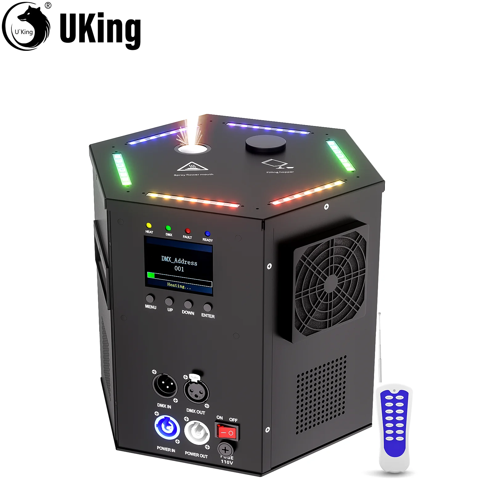 

U'King 700W Black Cold Spark Machine RGB Hexagon Electronic Flower Top Spraying Machine Stage Equipment For Party Outdoor Show
