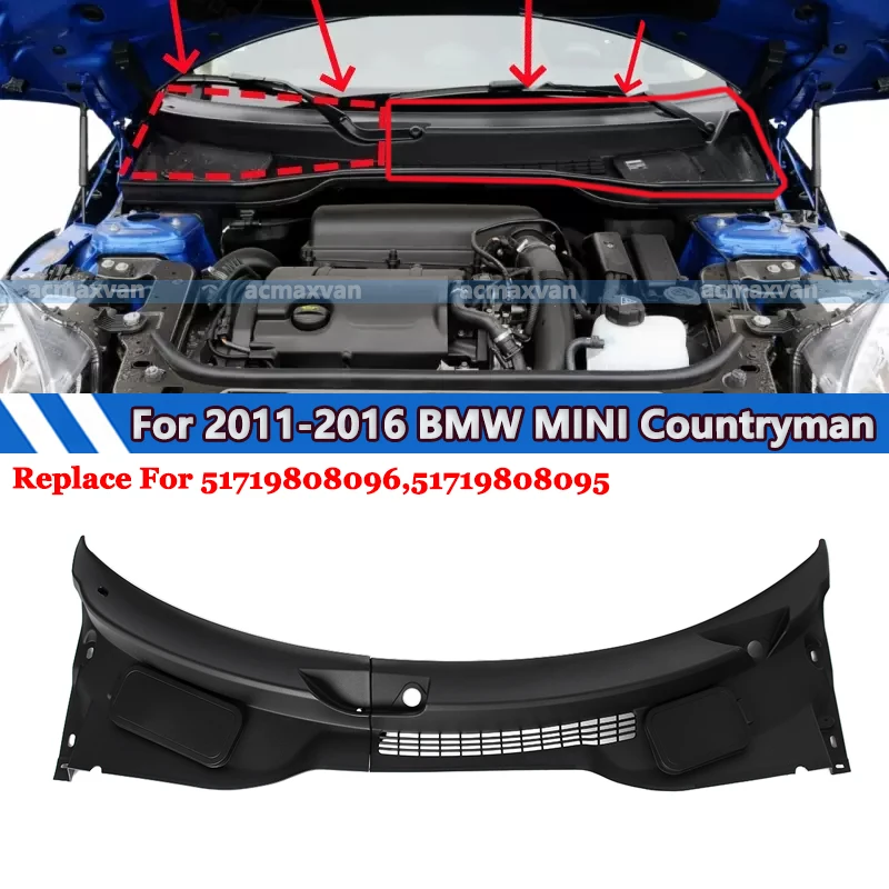 

For 2010-2016 Mini Cooper R60 R61 Black Windshield Wiper Vent Cowl Cover Grille