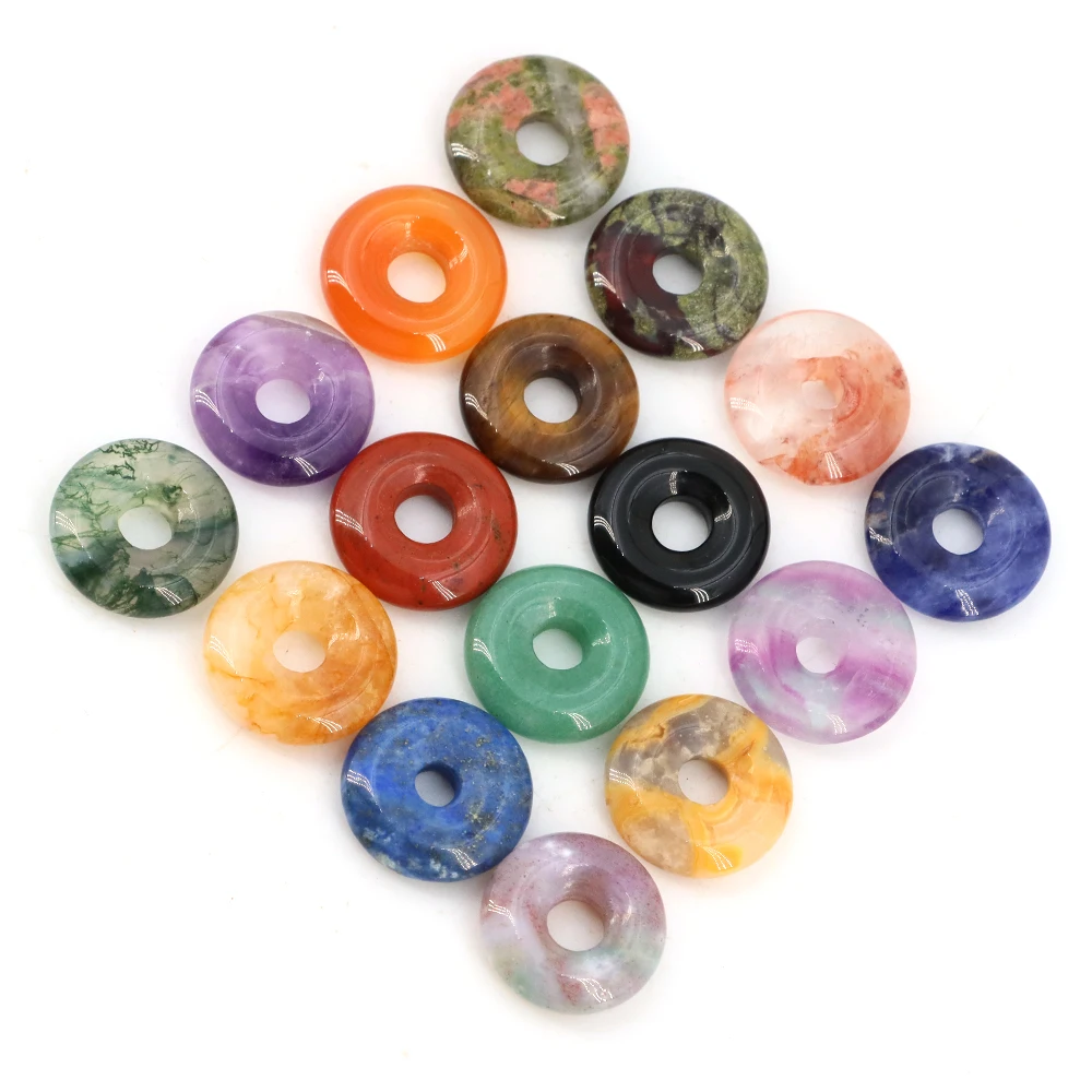 

15mm Donuts Natural Rainbow Fluorite Agates Stone Big Hole Tiger Eye Round Beads for Making Women Jewelry Necklace Accessories