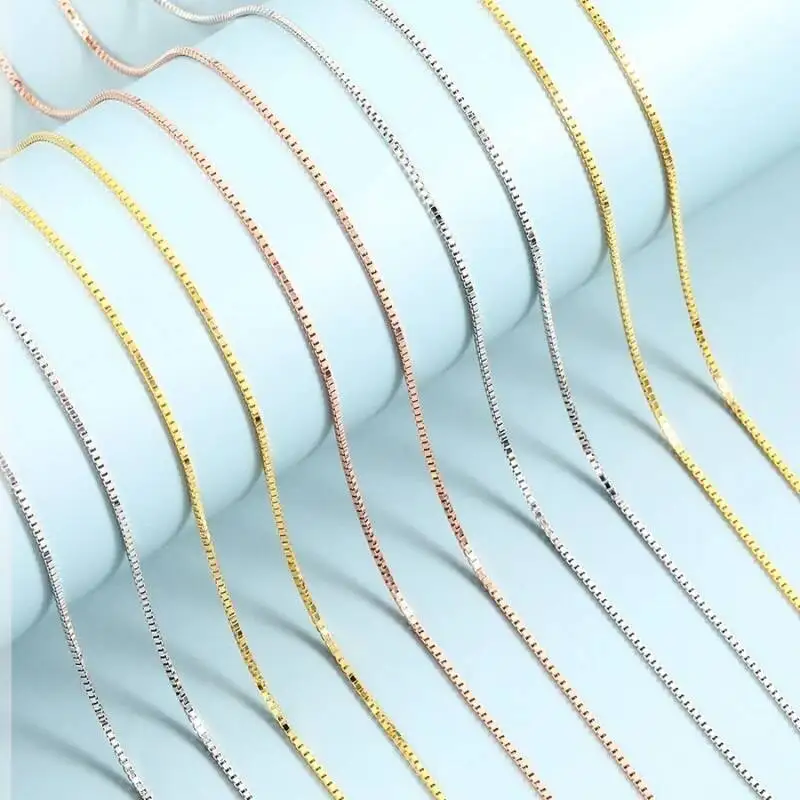 

925 Sterling Silver 1.0MM Box Chain Necklaces 50/55/60cm Lightweight High Polished Base Chains Can Be Paired With A Pendant