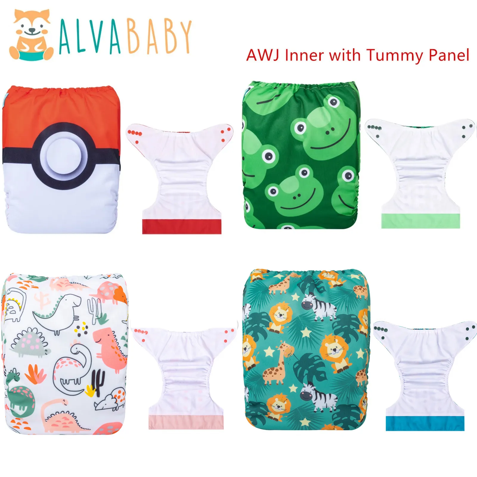 U Pick ALVABABY AWJ Inner Cloth Diapers Baby Eco-friendly Cloth Nappy Tummy Panel Baby Diaper with 1pc Insert for Unisex