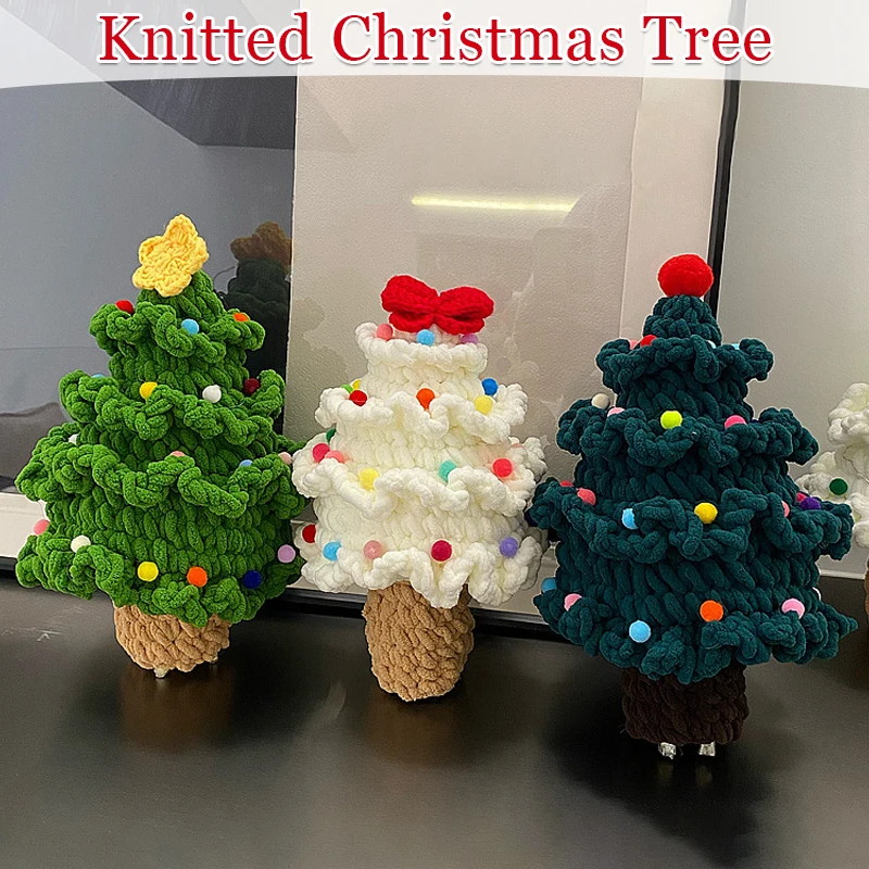 

Cute Crochet Christmas Tree Home Decor Crafts Hand-woven Knitted Finished Xmas Tree Desktop New Year Party Decor Ornaments Gifts