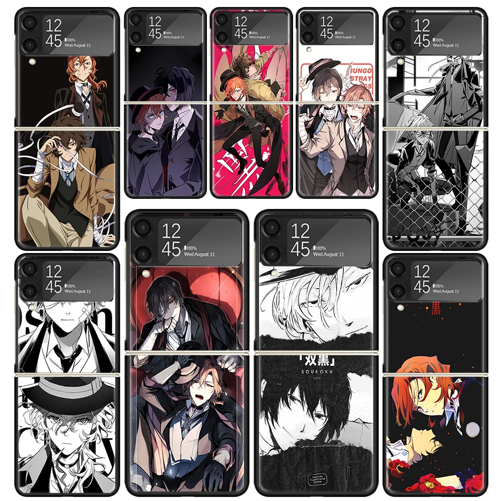 Bungo Stray Dogs Double Black Clear Phone Case For Samsung Z Flip 5 4 3 Galaxy ZFlip 6 5G Shockproof Hard Print Cover TPU PC Coq