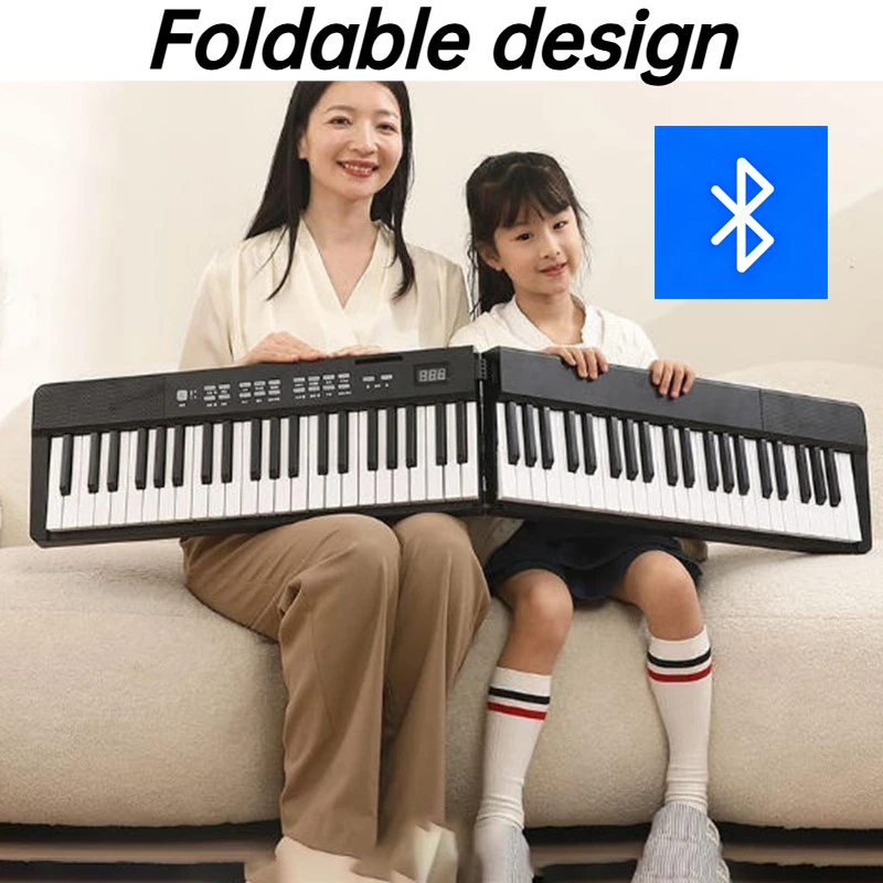 Foldable Electronic Organ MIDI Bluetooth Electric Piano Childrens Practice Bright Electric Pianos Intelligent Music Keyboard