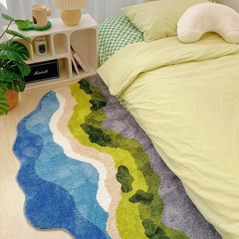 Nordic Wind Green Plant Moss Bedroom Bedside Carpet Special-shaped Room Kitchen Floor Rug Shaggy Carpet Non Slip Plush Carpet