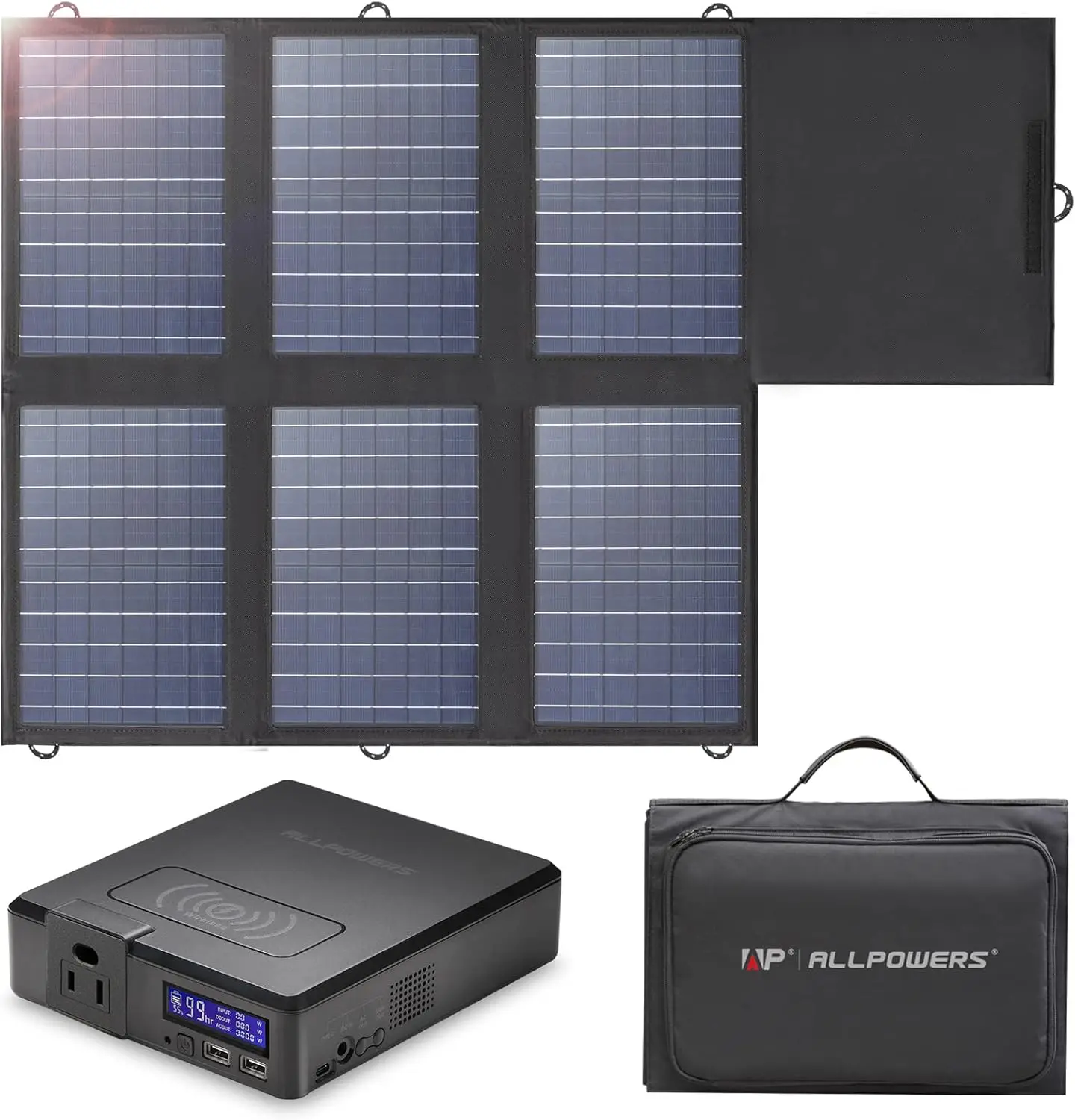 ALLPOWERS S200 draagbare krachtcentrale 41600 mAh 200 W zonne-energiebank en SP026 60 W opvouwbaar zonnepaneel voor campinglaptop Iphone