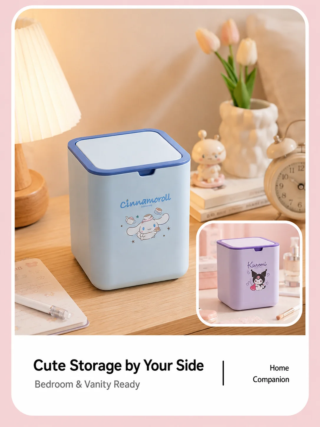Sanrio Hello Kitty My Melody Desktop Trash Can Press‑Lid Waste Bin Small Tabletop Garbage Container Desk Dorm Room Organizer