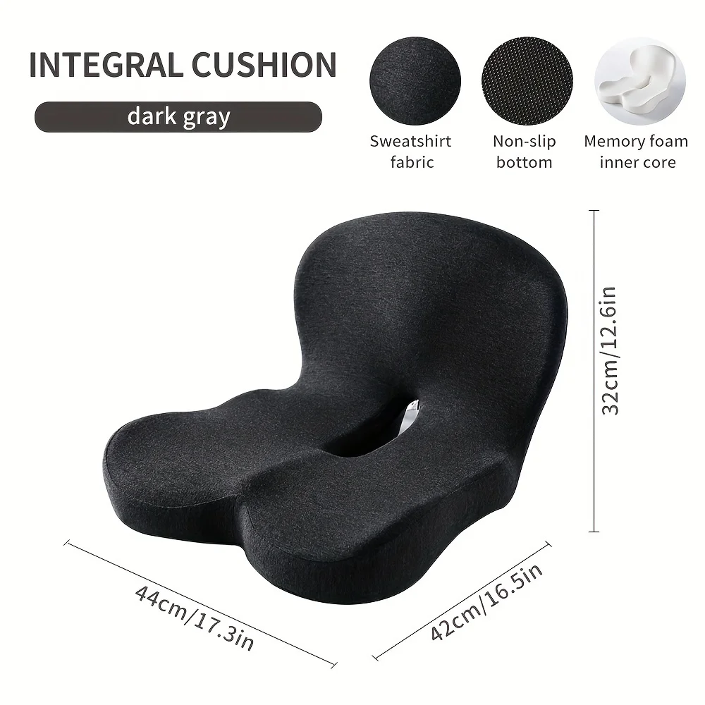 Contoured Ergonomic Lumbar Back Support Seat Cushion with Washable Cover Soft Pressure Relief Chair Pad for Office Workers Long Time Sitting Comfort