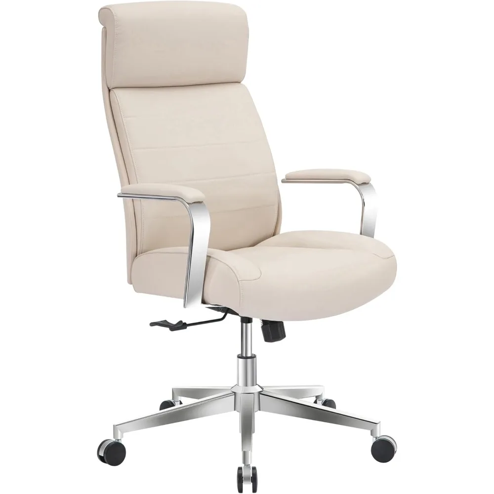 Modern Comfort  Vegan Leather High-Back Executive Office Chair, Sand/Chrome, BIFMA Compliant