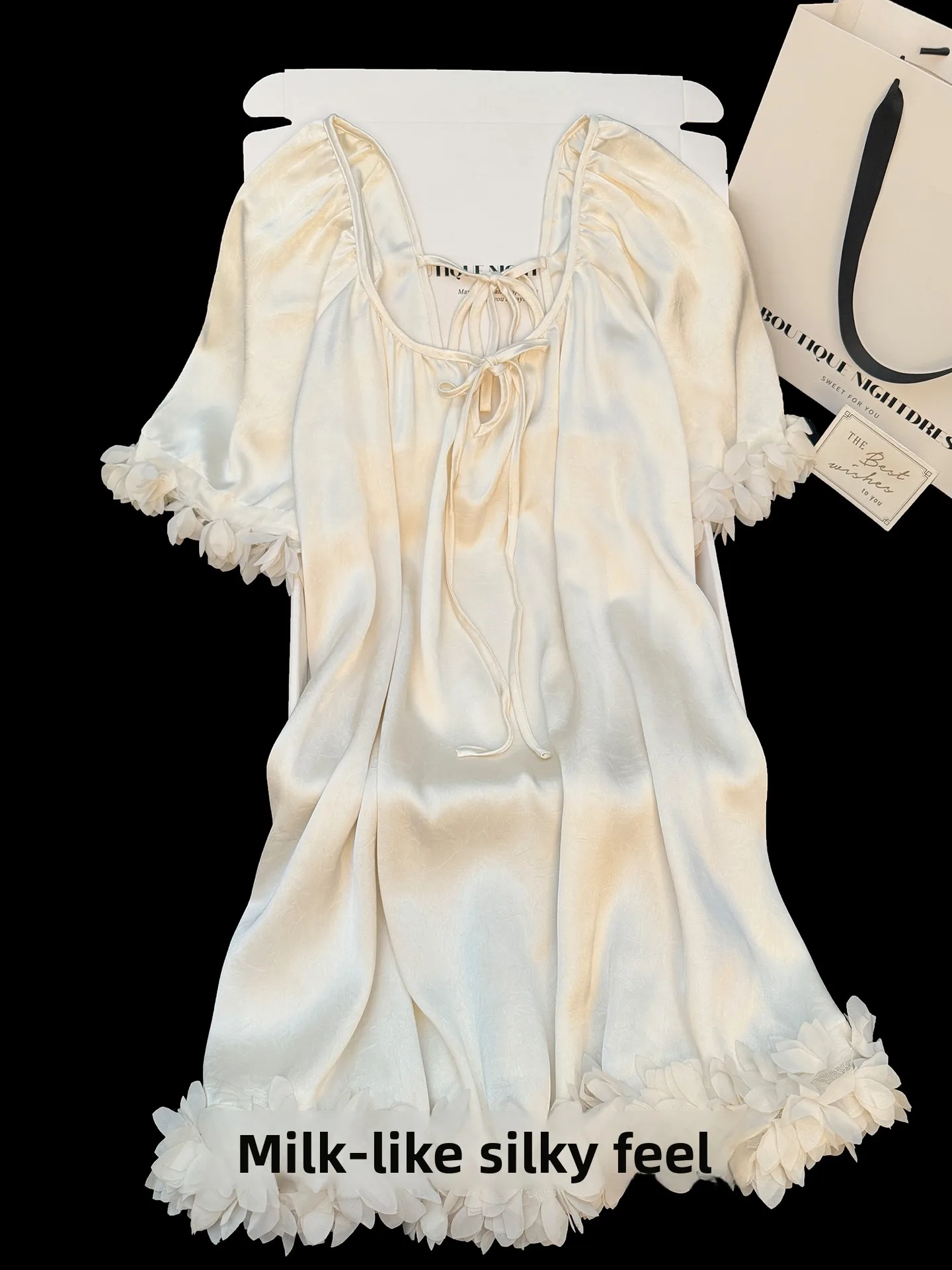 summer-ice-silk-short-sleeve-princess-style-sleep-dress-women's-lazy-feel-loose-fit-nightgown-sweet-trim-home-clothes