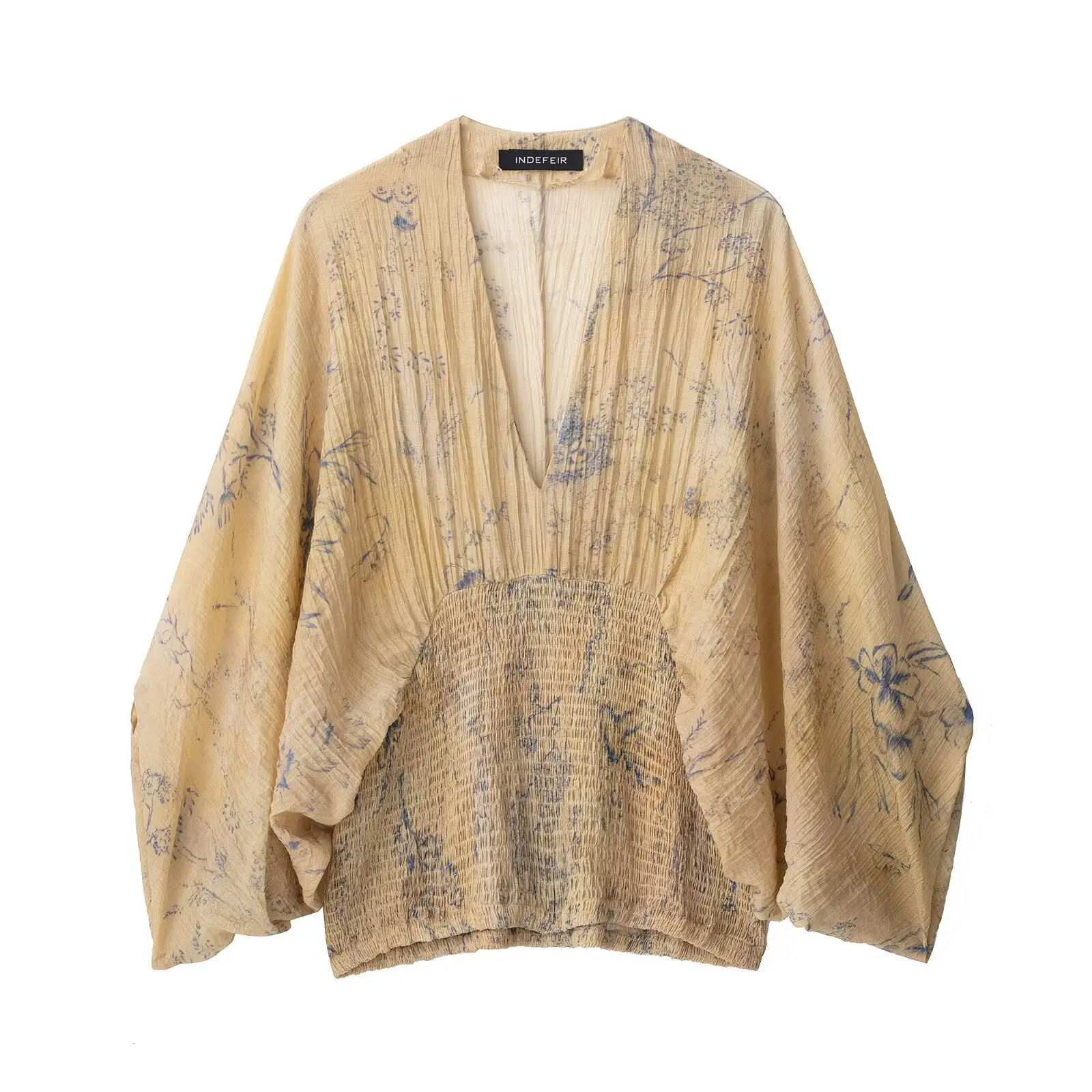 

Autumn Chic Elegant V Neck Loose Blouse For Women 2025 New Fashion Printed Shirts Top Puff Sleeve Lace UP Streetwear Top
