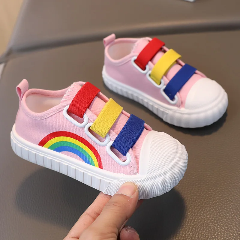 Children\'s Canvas Sneakers Boy Fashion Rainbow Casual Shoes 2023 Autumn New Anti Slip Breathable Kids Shoes Colorful Girls Shoes