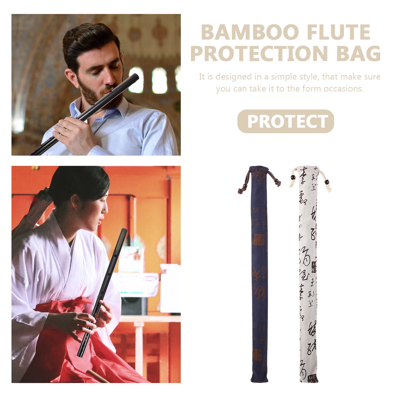 

Cotton Linen Flute Storage Bag For Bamboo Flute Protective Case With Rope Closure Portable Pouch Random Design 2Pcs