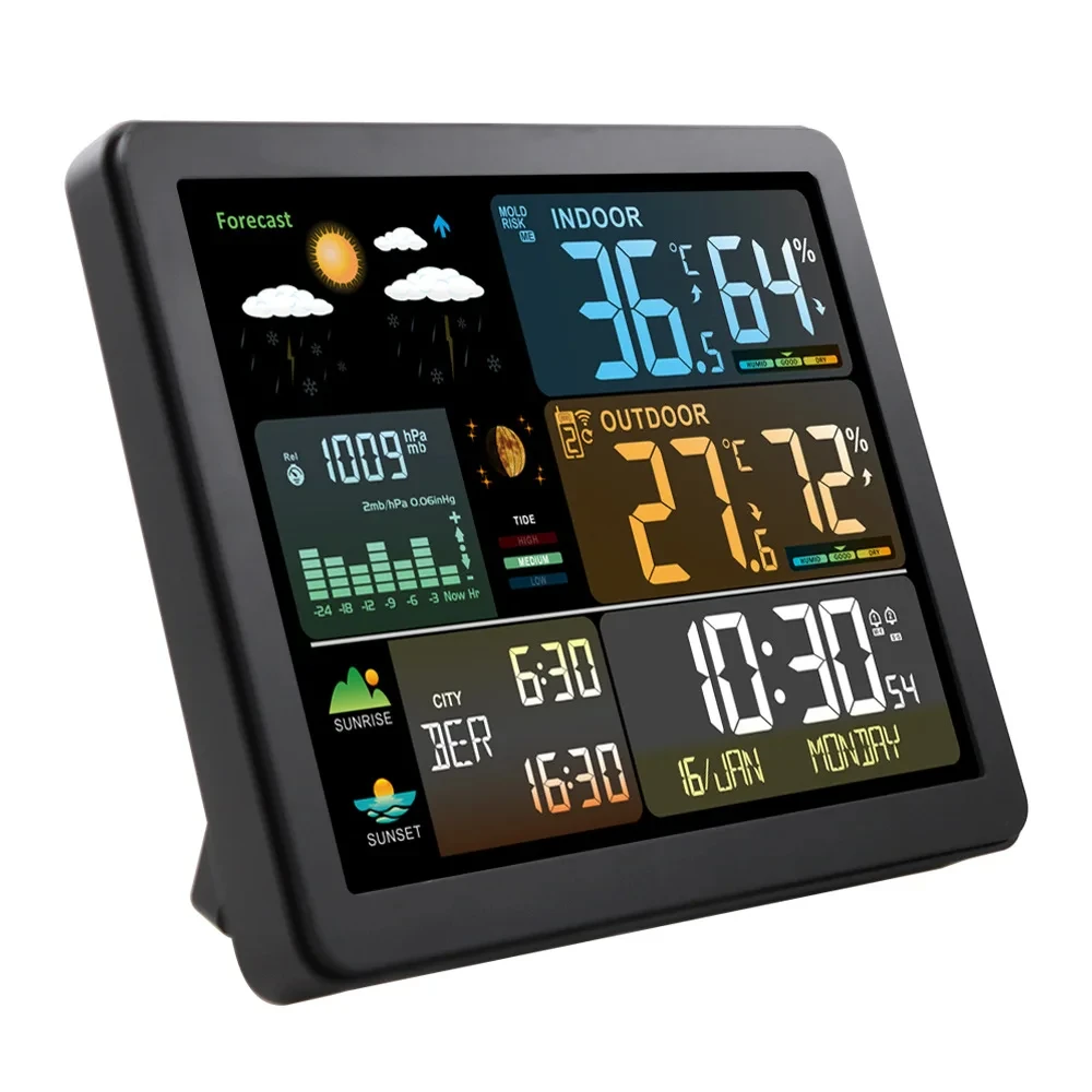 Digital Weather Station Clock Indoor Outdoor Temperature and Humidity Meter Weather Forecast Wireless Electronic Table Clock