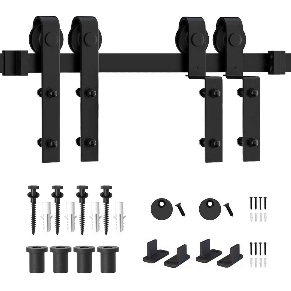 Imagem -02 - Duplo Deslizante Barn Door Hardware Kit Kit Bypass Single Track Fácil de Instalar Fit 48 Wide