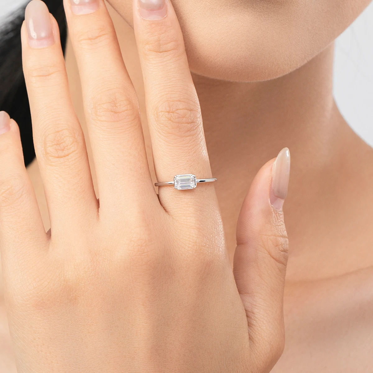 Women's Emerald Cut Rectangle CZ Ring in 925 Silver