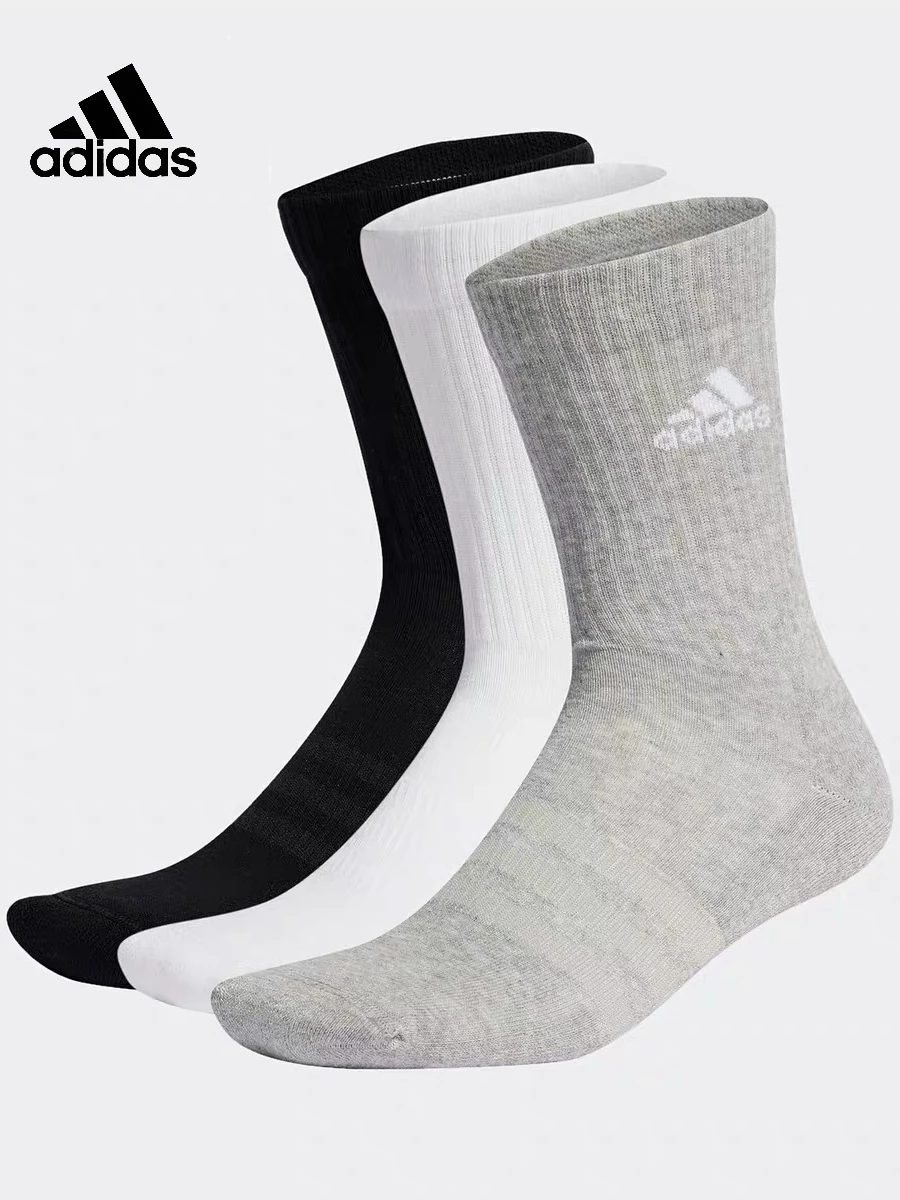 Adidas Unisex Sports Socks Breathable Soft Mid Calf Socks Men Women Daily Running Casual Training Socks 3 Pairs IC1311