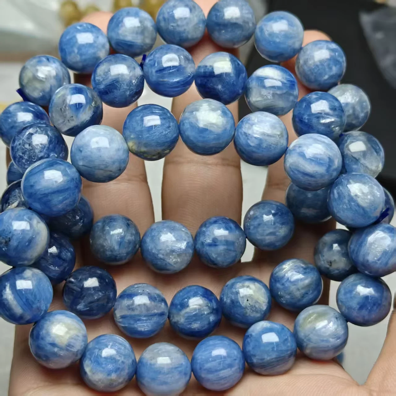 Natural AAA Monet Dragon Pattern Kyanite Smooth Round Loose Bracelet Beads Making Design Rope Handmade Jewelry Gift