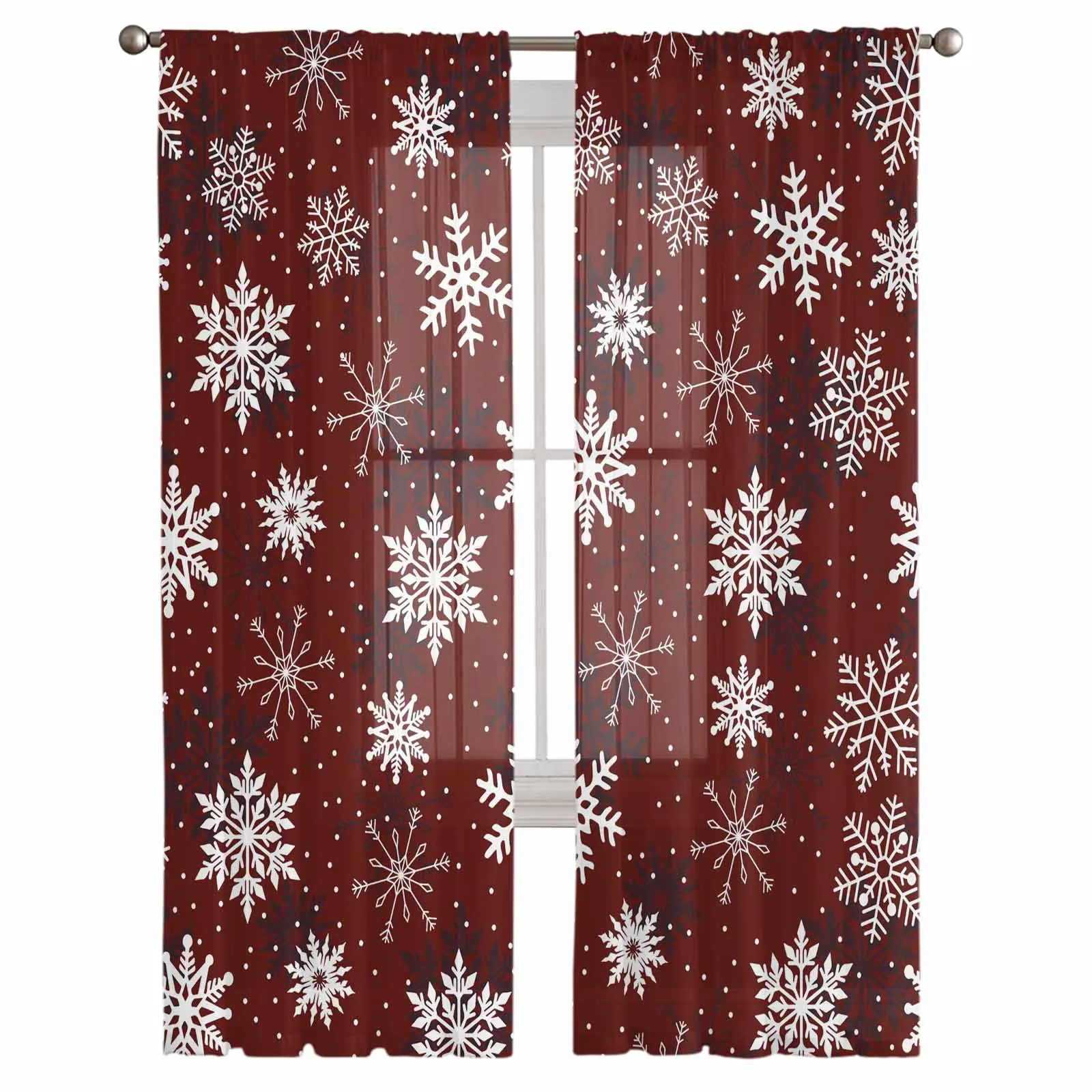 Christmas Snow Polka Dots Chiffon Sheer Curtains for Living Room Bedroom Decor Kitchen Window Voiles Tulle Curtain