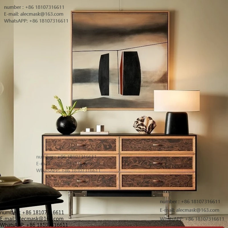 

Bucket cabinet Solid wood retro dining side cabinet Household living room storage Black entrance cabinet