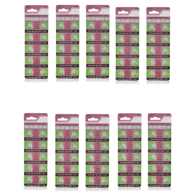 100pcs /10 Cards 30mAh 1.55V AG6 371 SR920SW LR920 SR927 171 370 L921 LR69 SR92 Button Cell Coin Battery For Watch Toys Remote