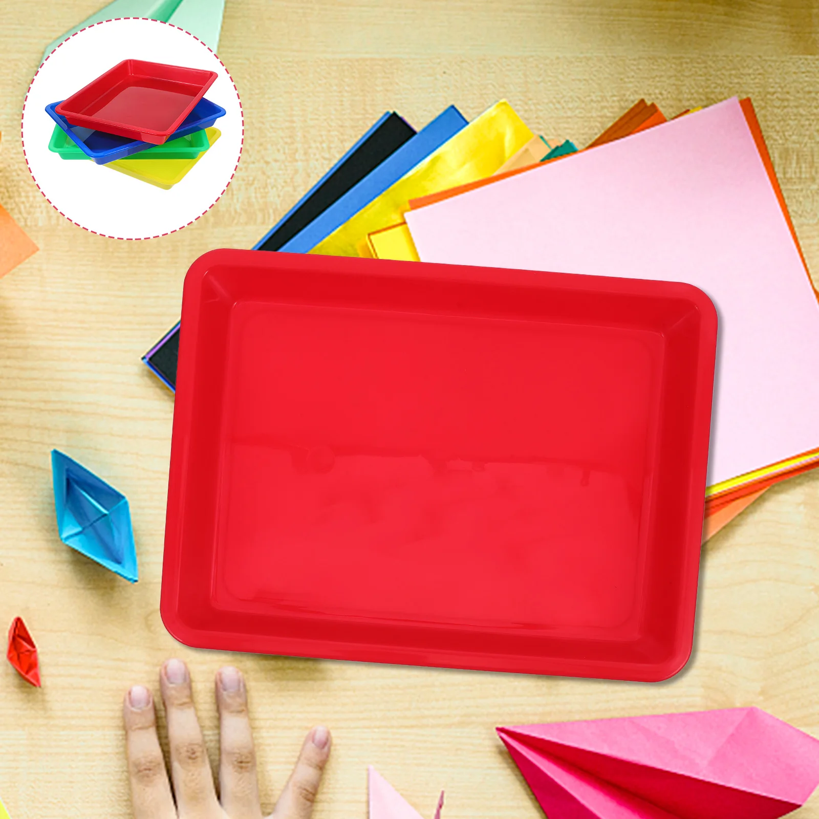 

4pcs Plastic Storage Trays Multi-Functional Tray Kids Sand Classroom Supplies Art Craft Serving Plate Sensory Activities