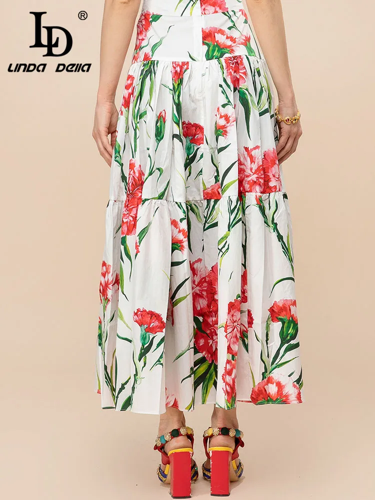 Imagem -06 - Linda Della Designer de Verão Pista Moda Saias de Algodão Feminino Férias Bohemia Floral Impressão Elegante Midi Saias ld