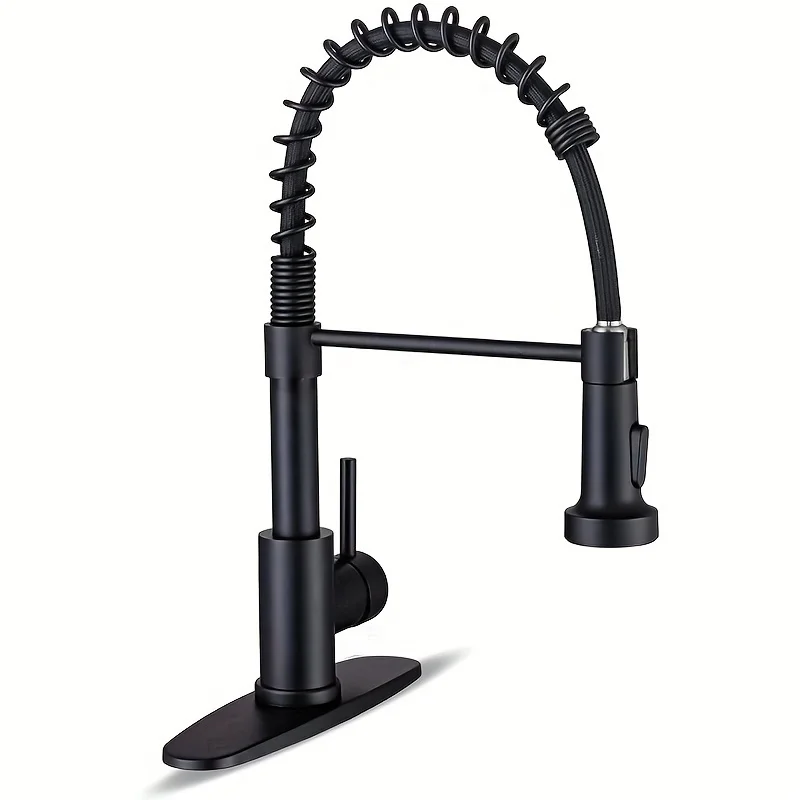 Kitchen faucet with pull down sprayer-stainless steel single handle pull out spring sink faucets-1 hole dual function