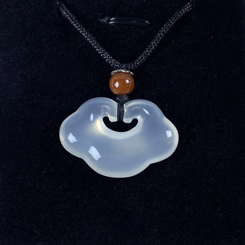 Natural Ice Chalcedony Auspicious Cloud Lock Pendant Unisex Jade Color White Jade Ruyi Agate Necklace