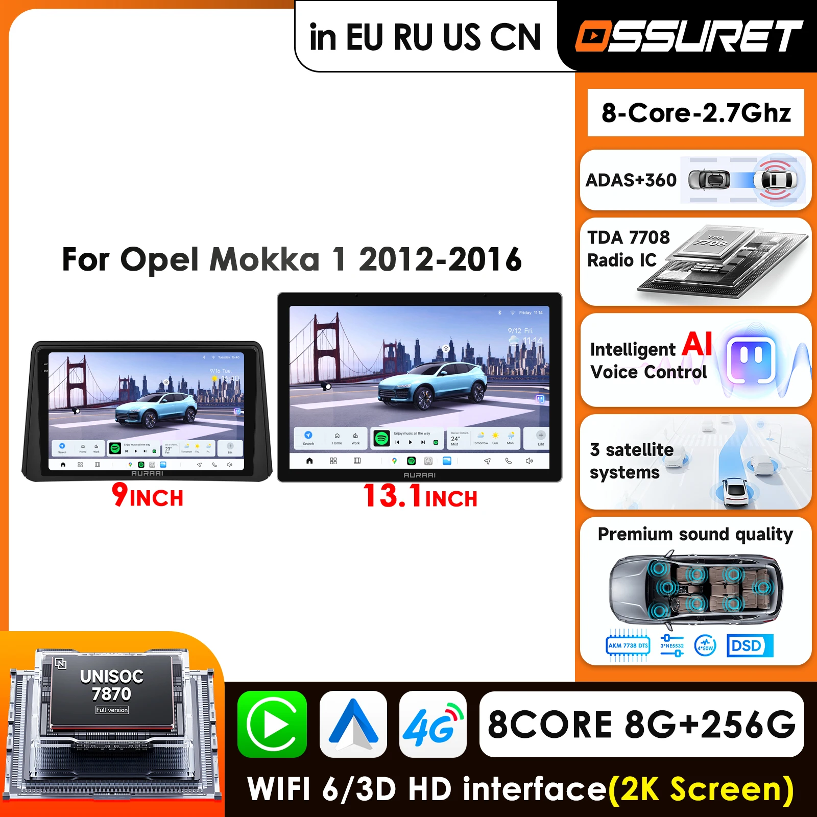 

13.1'' 2K QLED Screen Car Radio For Opel Mokka 1 2012-2016 Car Intelligent System GPS DSP 4G WIFI 360° ADAS Camera Bluetooth