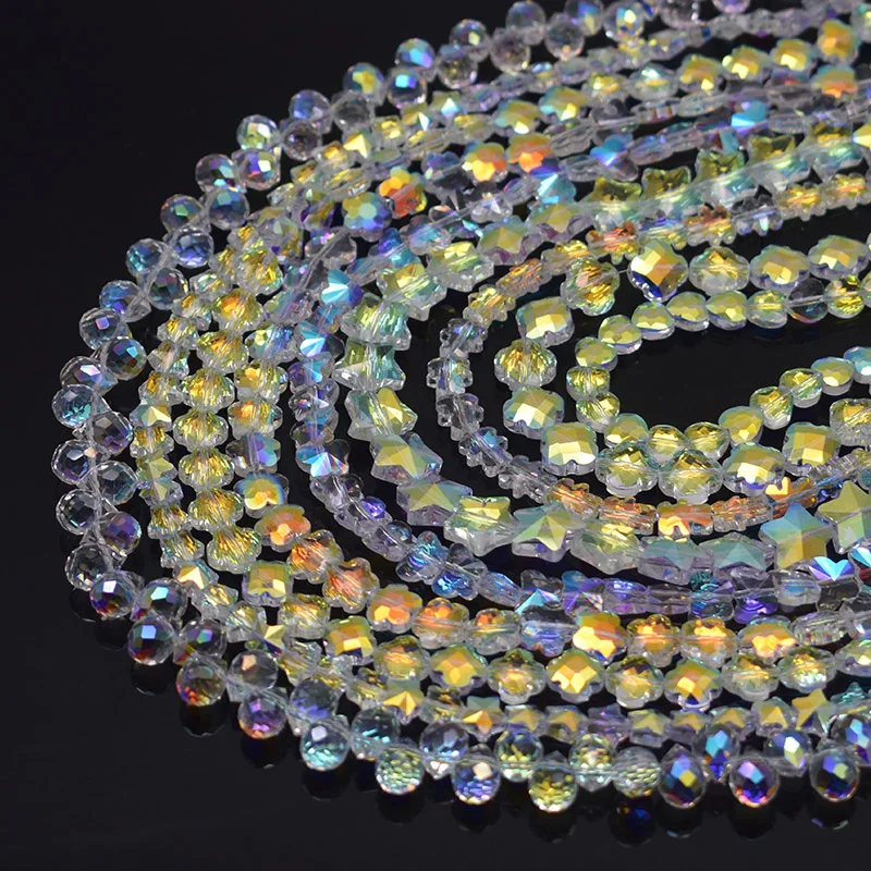 A Quality Transparent Crystal Glass Beads AB Color Heart Star Bear Clover Faceted Loose Spacer Beads For Jewelry Making DIY