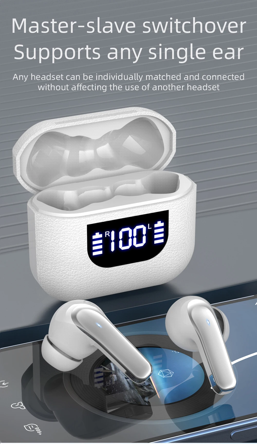 Kabellose Kopfhörer, True Wireless Earbuds, 60 Stunden Wiedergabezeit, Ohrhörer mit kabelloser Ladestation, In-Ear-Ohrhörer mit Mikrofon – Detail 4