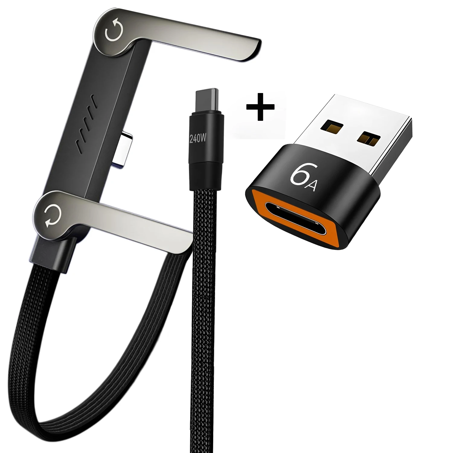 240W Supersnelle Oplaadkabel 2-in-1 Opvouwbare Stand voor iPhone 15-17 en Android Houder Oplaadkabel C naar C, USB naar C
