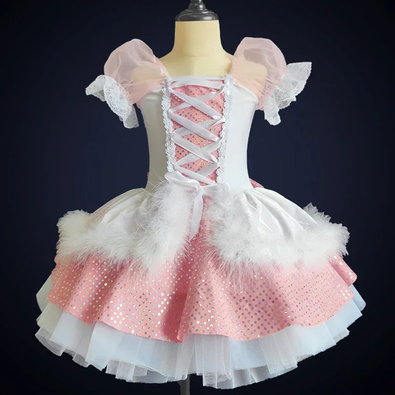 Pink Ballet Dress Girls Kids Professional Ballet Tutu Child Performance Clothes Leotard Ballerina Dance Cute Princess Dress