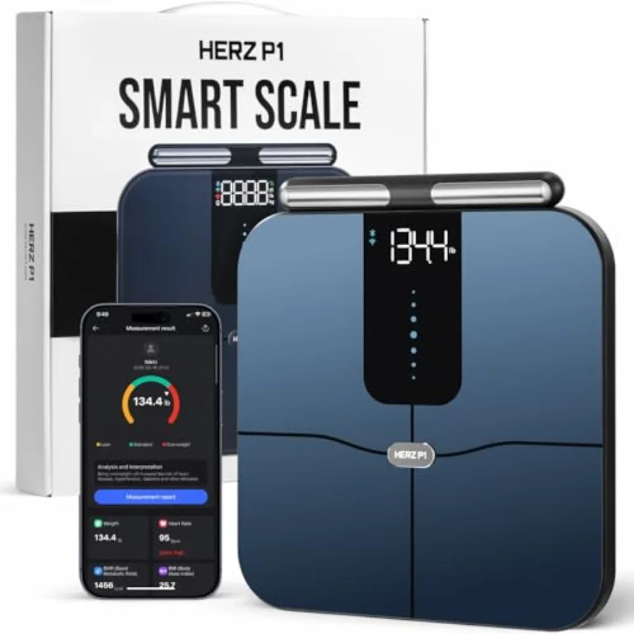 

Умные весы Herz P1 с 8 электродами для измерения состава тела, с ручкой, для определения ИМТ, жировой и мышечной массы, веса тела, двухчастотные BIA
